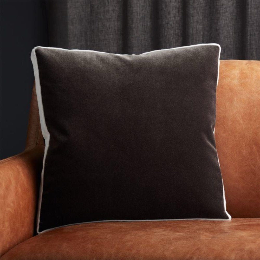 CB2 by Crate & Barrel 18" Bardo Dark Grey Velvet Throw Pillow Down Insert